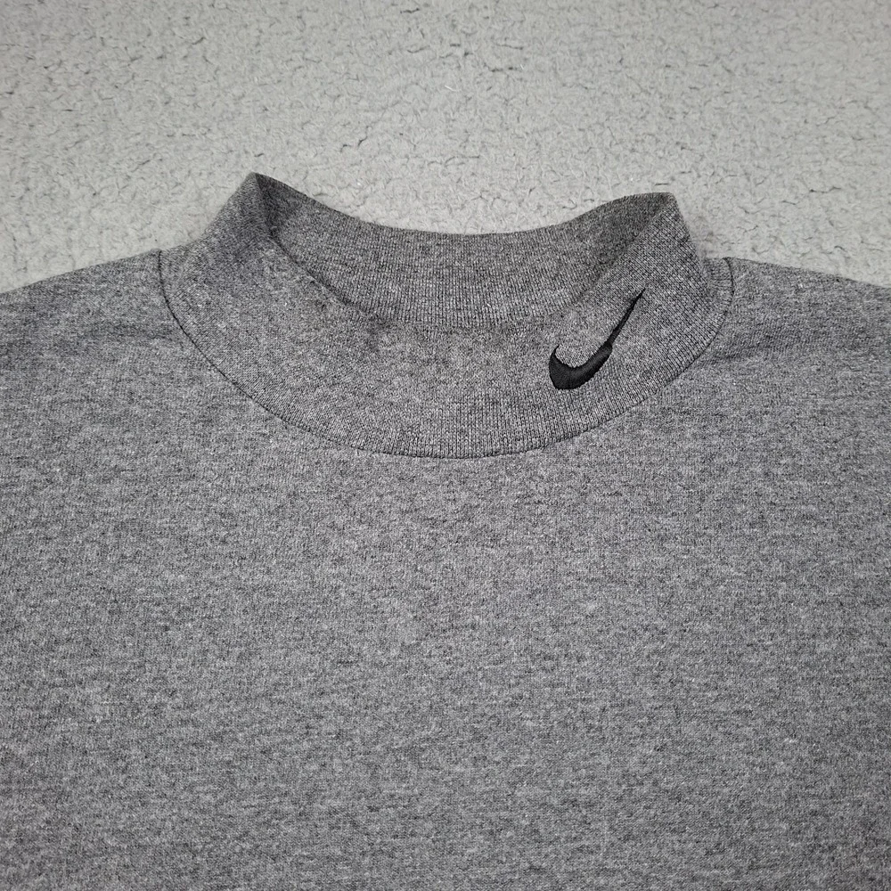 Vintage Nike T Shirt Mens XL Gray Mock Neck Long Sleeve Swoosh 90s Made In USA